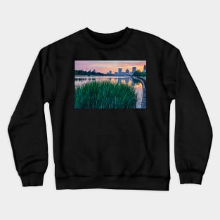 Rochester NY Skyline at Sunrise Rochester NY Genesee River Grass Crewneck Sweatshirt